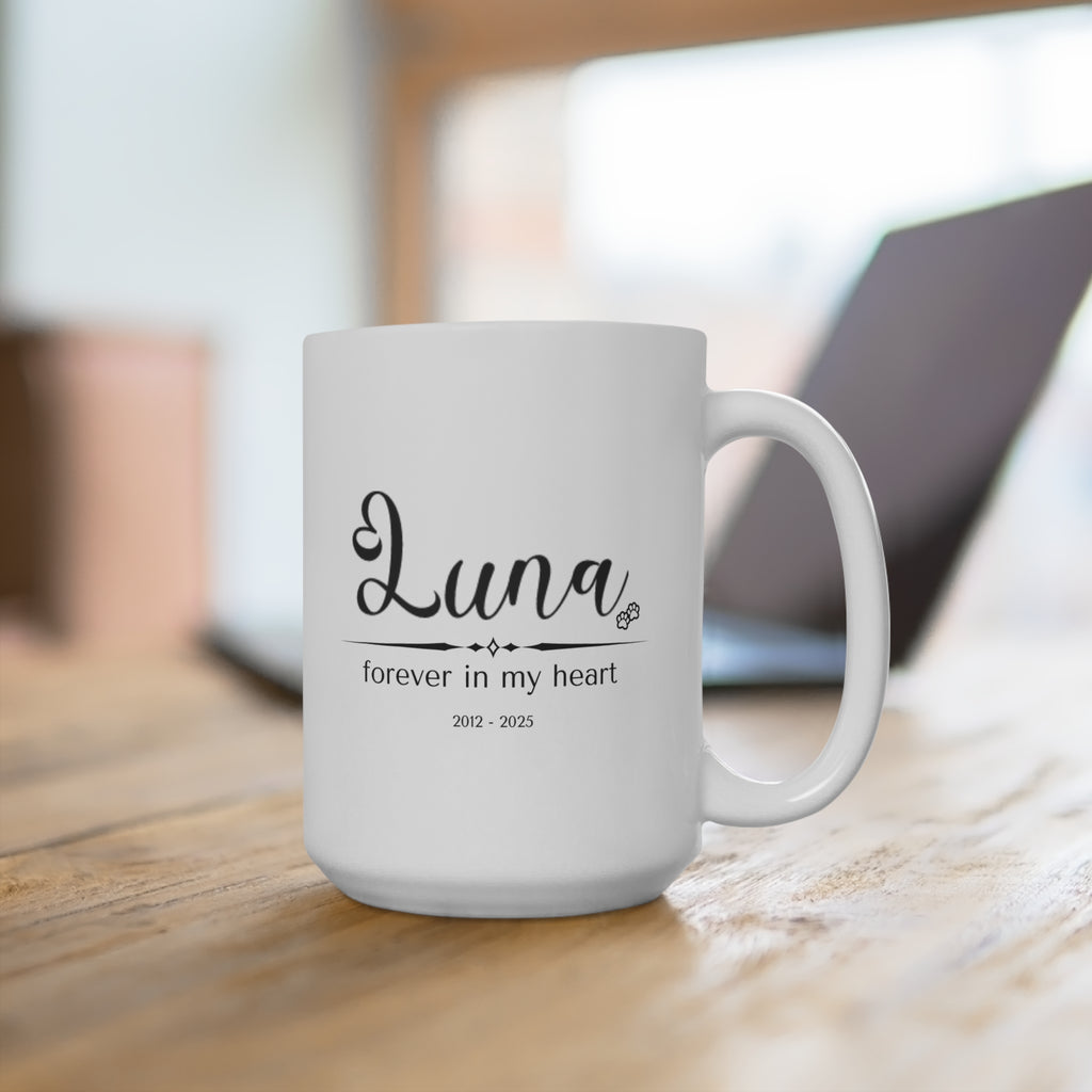 Personalized Pet Memorial Mug – Custom Dog or Cat Name & Dates, “Forever in My Heart” Sympathy Gift, Pet Loss Remembrance Cup