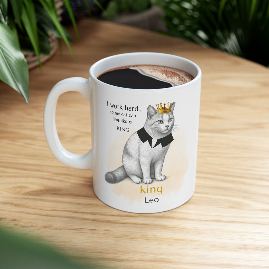 Personalized Cat Mug from Photo – King Queen Princess Pet Portrait Mug, Custom Cat Drawing Mug, I Work Hard Cat Mug, Pet Lover Gift