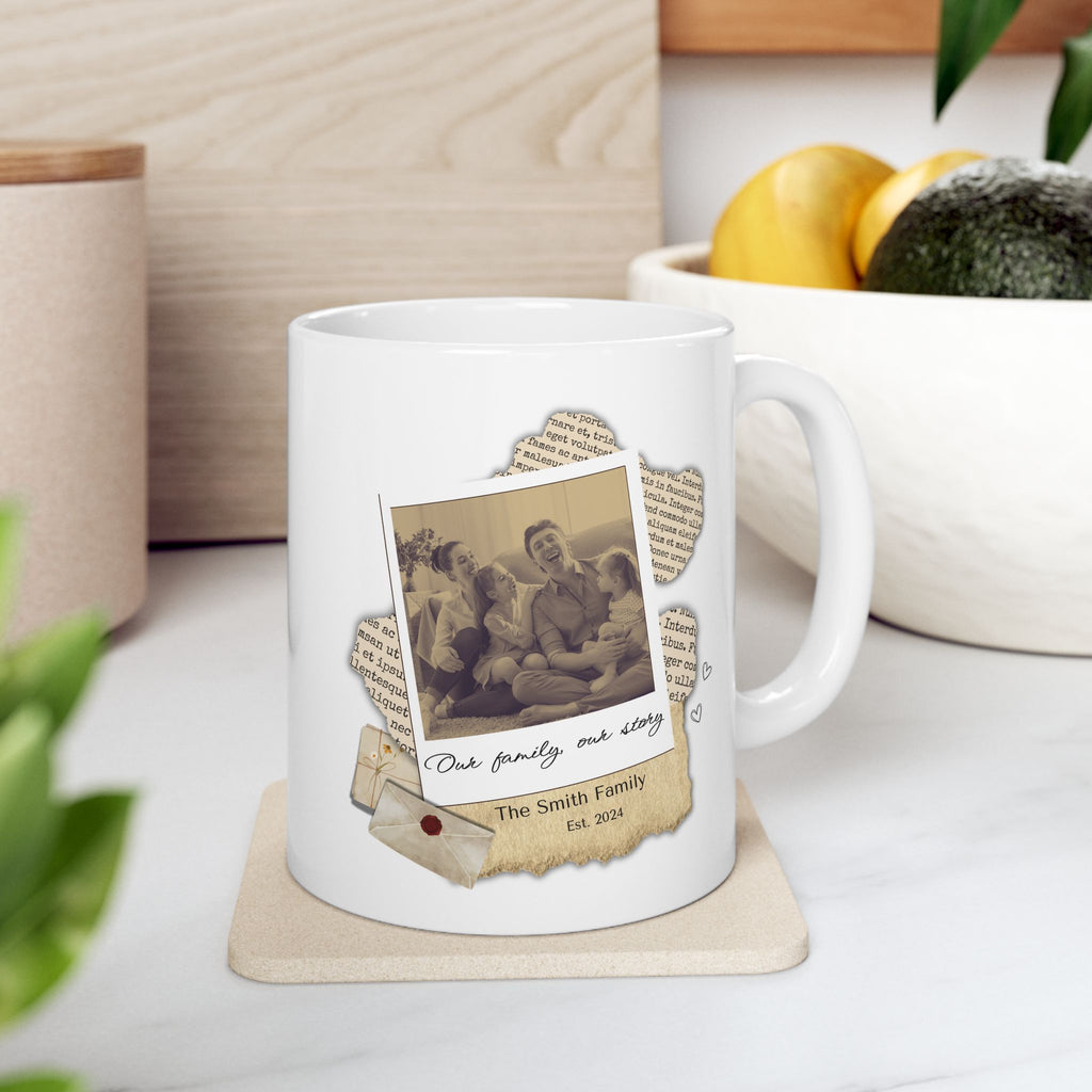 Personalized Family Photo Mug – Custom Memory Mug with Picture, Our Family Our Story Coffee Cup, Gift for Mom Dad Grandma, Custom Name Mug