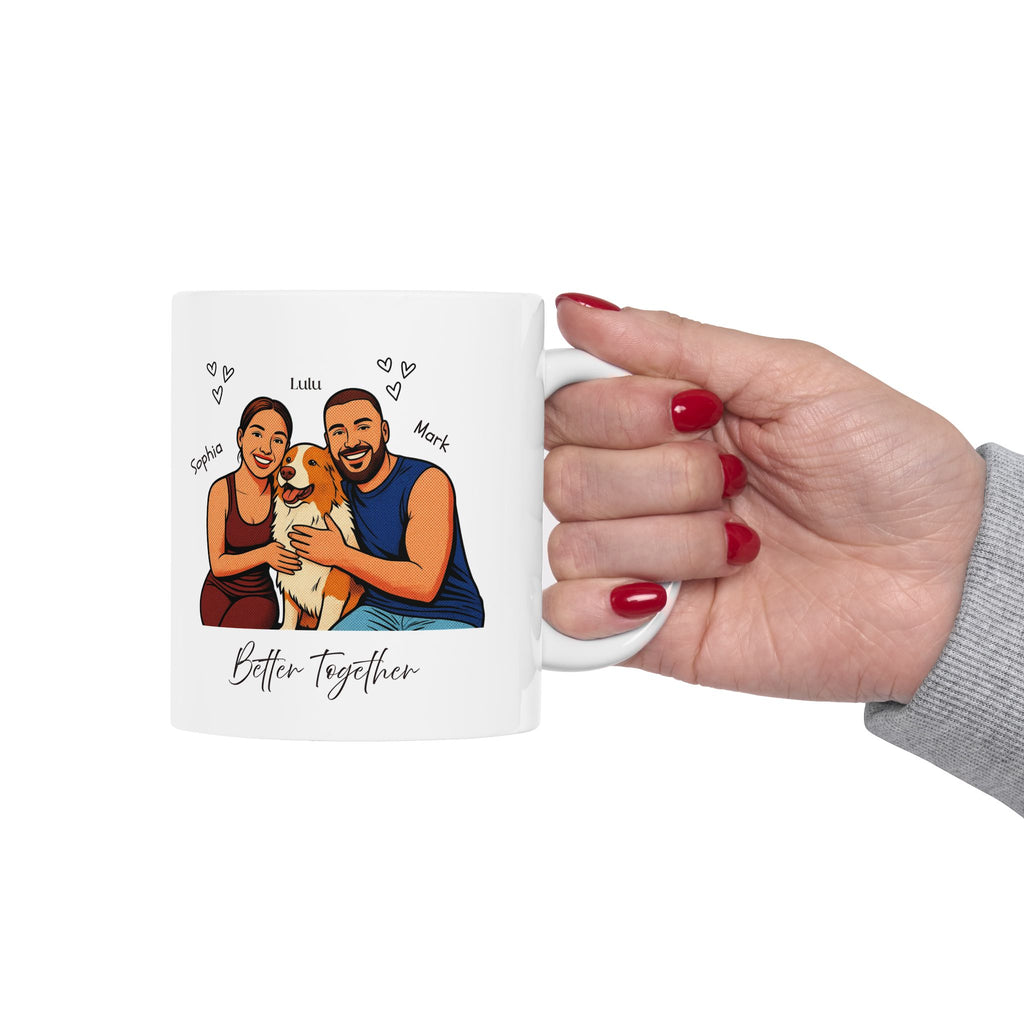Custom Pet & Couple Mug, Personalized Dog Family Mug, Custom Portrait from Photo, Better Together Mug, Pet Lover Gift, Couple & Dog Gift, Family Mug