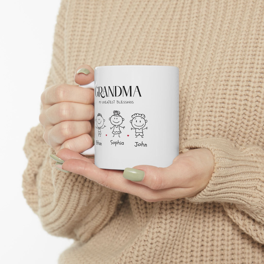 Personalized Grandma Mug with Kids Names, My Greatest Blessings Mug, Custom Grandkids Gift, Nana Mom Mug, Family Coffee Cup Gift