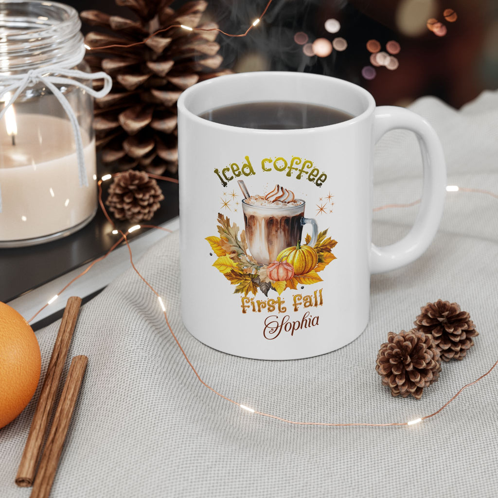 Personalized Fall Iced Coffee Mug, Custom Name Pumpkin Spice Spice Latte Coffee Cup, Cute Autumn Leaves Mug Gift for Her,Custom Name Fall Iced Coffee Mug | Personalized Autumn Gift