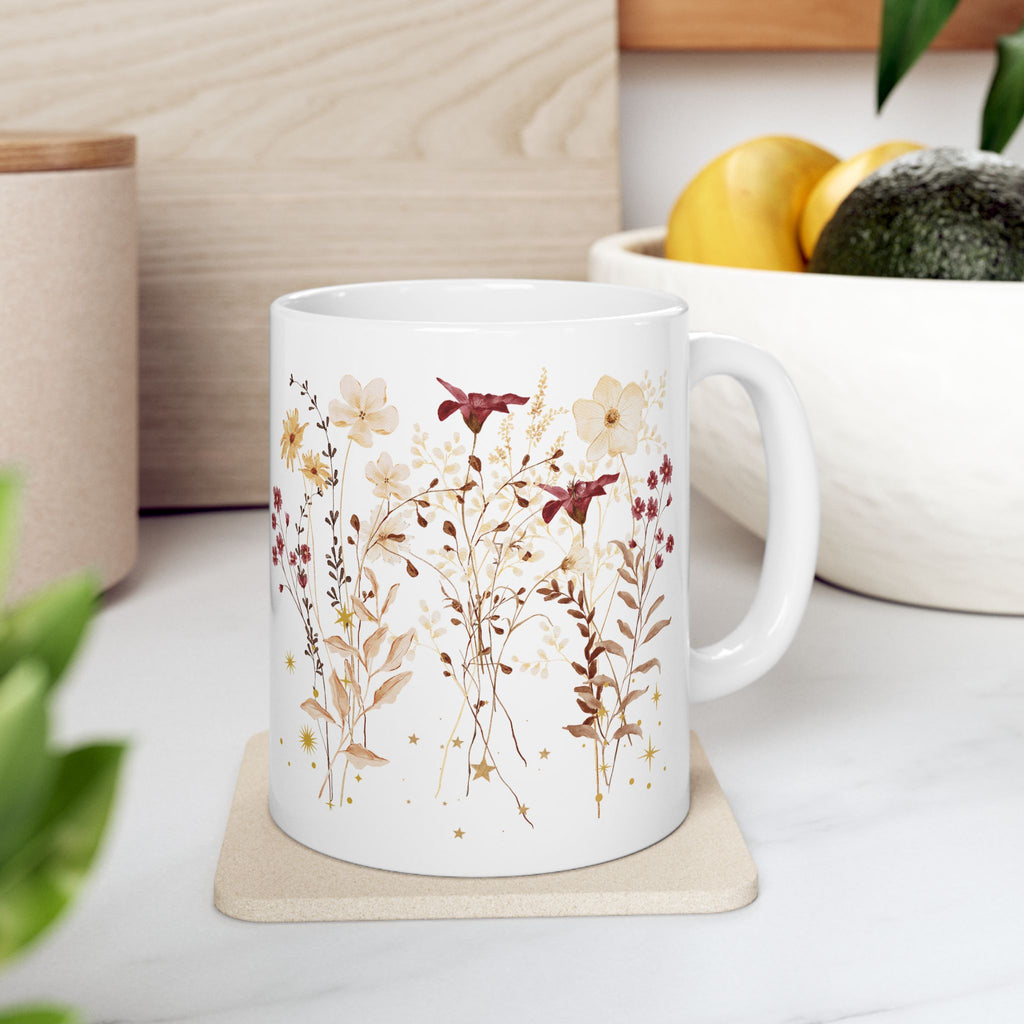Vintage Floral Mug – Aesthetic Coffee Mug, Elegant Botanical Design, Gift for Her, Cozy Home Decor