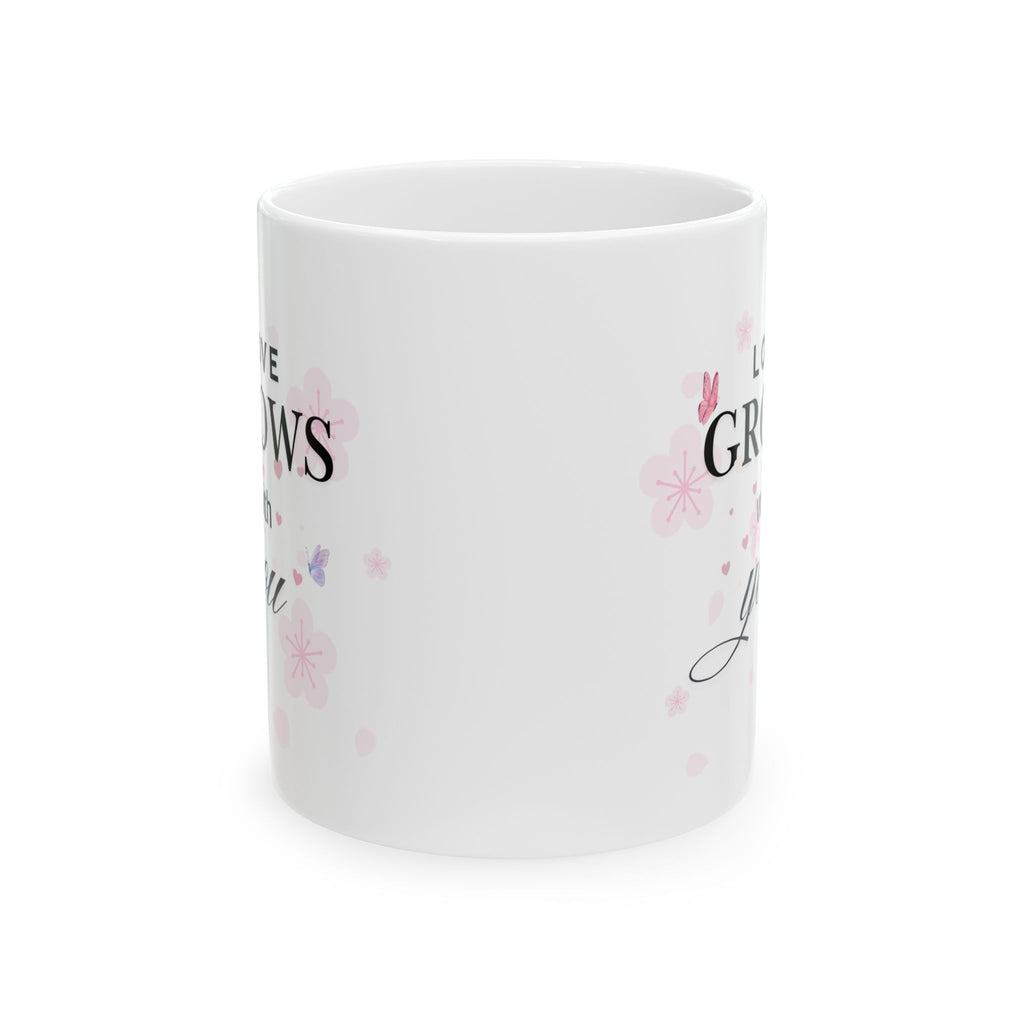 Love Grows With You Mug – Floral Heart Romantic Coffee Cup, Valentine’s Day, Anniversary & Wedding Gift