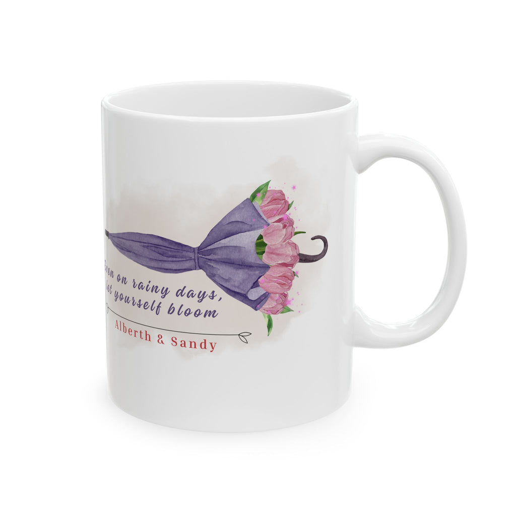 Personalized Floral Mug – Even on Rainy Days Let Yourself Bloom | Custom Name Mug Gift