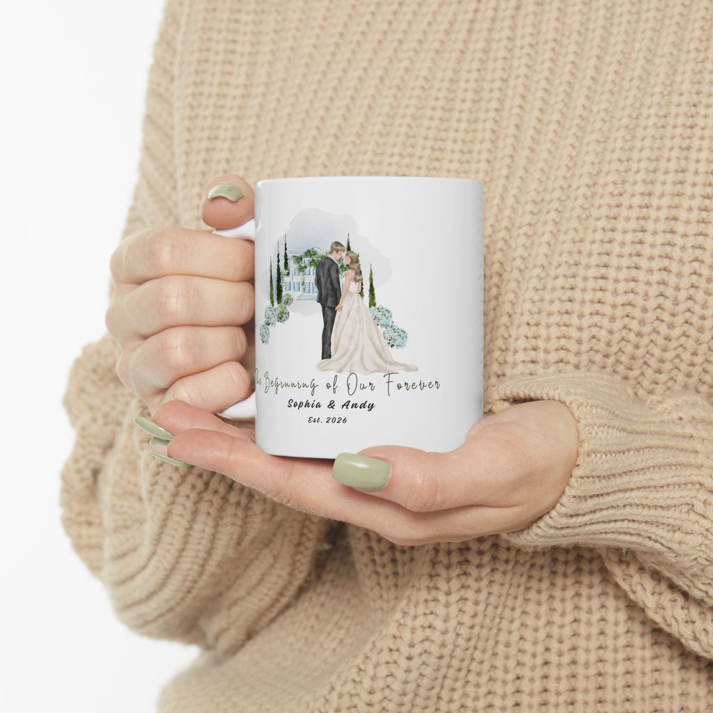 Personalized Floral Wedding Mug– Custom Couple Names & Year, Wedding, Anniversary & Birthday Gift (11oz & 15oz)