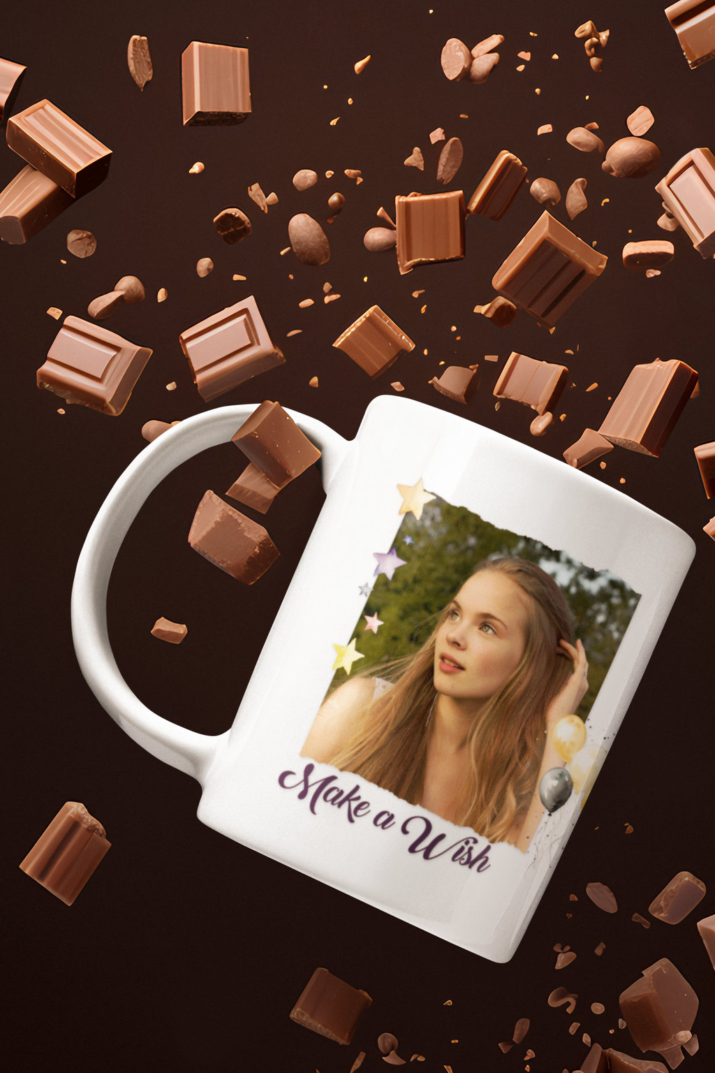 Custom Photo Birthday Mug - Personalized "Make a Wish" Coffee Mug with Picture & Balloons, Personalized Photo Mug for Birthday - "Make a Wish" Custom Picture Coffee Cup