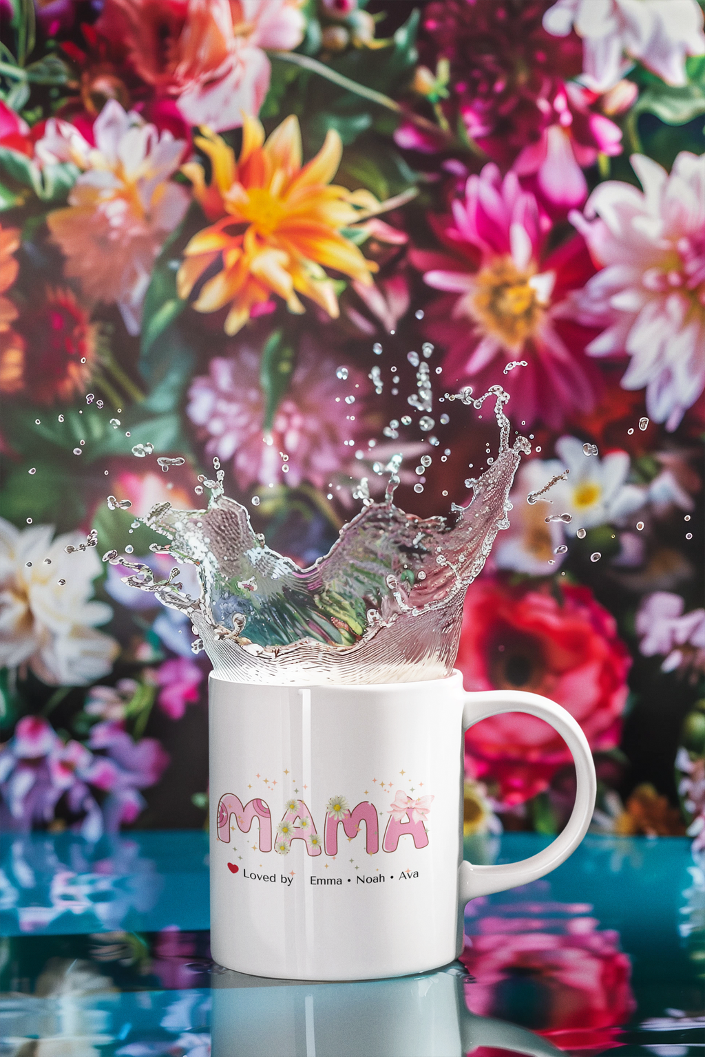 Personalized Mama Mug with Kids Names, Custom Mom Gift, Floral Mama Coffee Mug, Mother's Day Gift, Gift for Mom from Kids, Cute Pink Daisy Mug