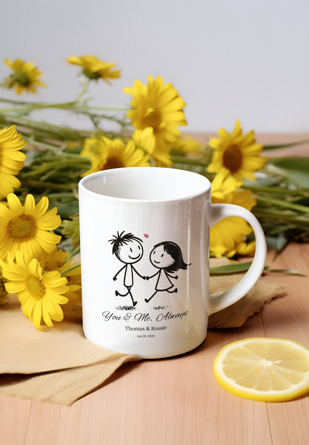Personalized Couple Mug with Names and Date, You & Me Always Mug, Custom Anniversary Gift, Romantic Coffee Cup for Him Her, Wedding Gift Idea