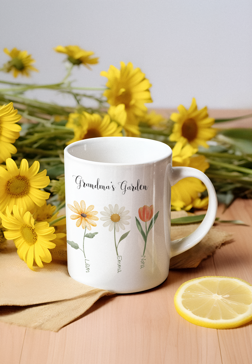 Personalized Grandma Mug with Kids Names – Floral Grandma Coffee Mug | Custom Grandmother Gift