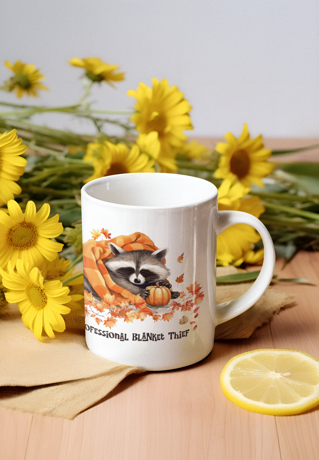 Professional Blanket Thief Raccoon Mug | Funny Fall Coffee Mug | Cozy Autumn Raccoon Mug | Pumpkin Coffee Cup | Cute Woodland Gift