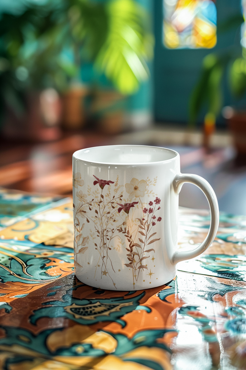 Vintage Floral Mug – Aesthetic Coffee Mug, Elegant Botanical Design, Gift for Her, Cozy Home Decor