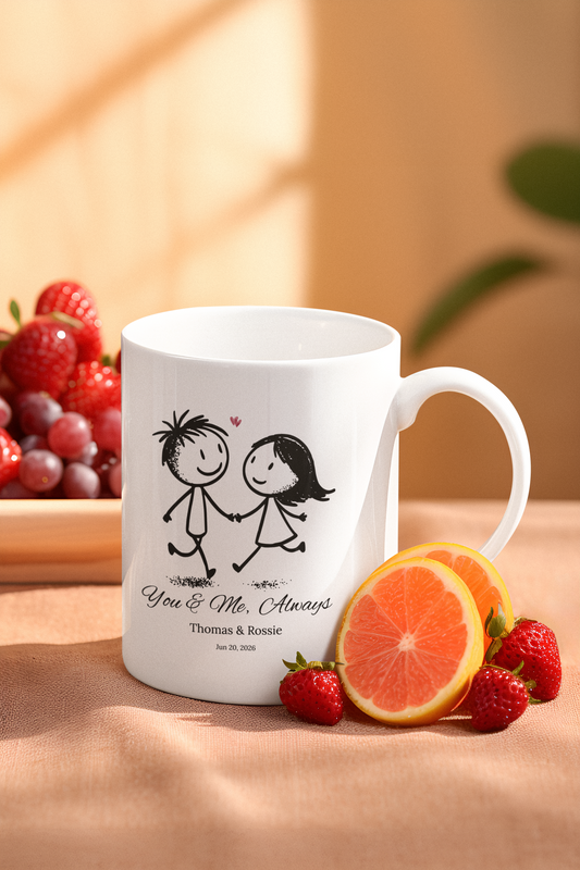 Personalized Couple Mug with Names and Date, You & Me Always Mug, Custom Anniversary Gift, Romantic Coffee Cup for Him Her, Wedding Gift Idea