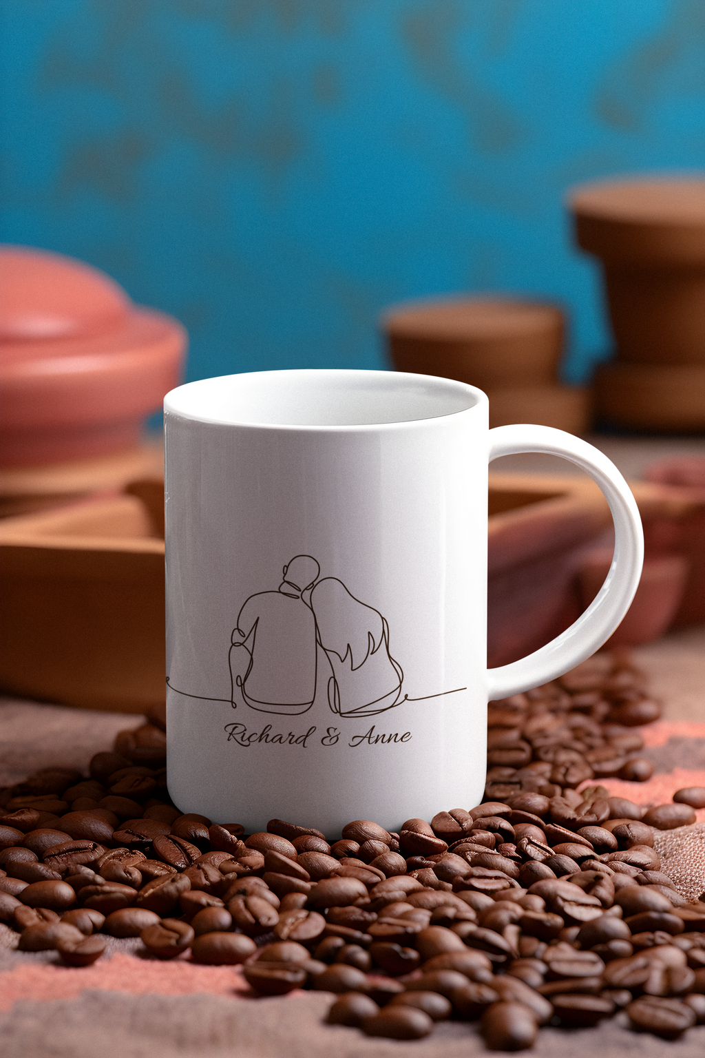 Personalized Valentine Couple Mug – Minimal Line Art Love Mug with Names