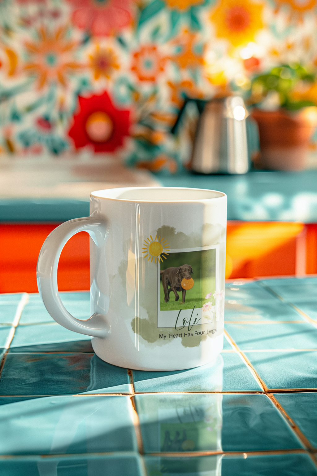 Personalized Pet Photo Mug – Vintage Watercolor Style – Custom Pet Name Coffee Cup – Dog or Cat Portrait Gift