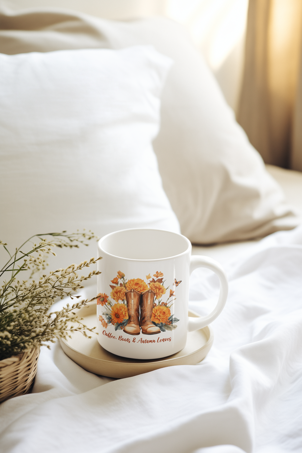 Coffee Boots & Autumn Leaves Mug | Fall Coffee Mug | Western Autumn Mug | Sunflower Fall Coffee Cup | Cozy Fall Gift for Women