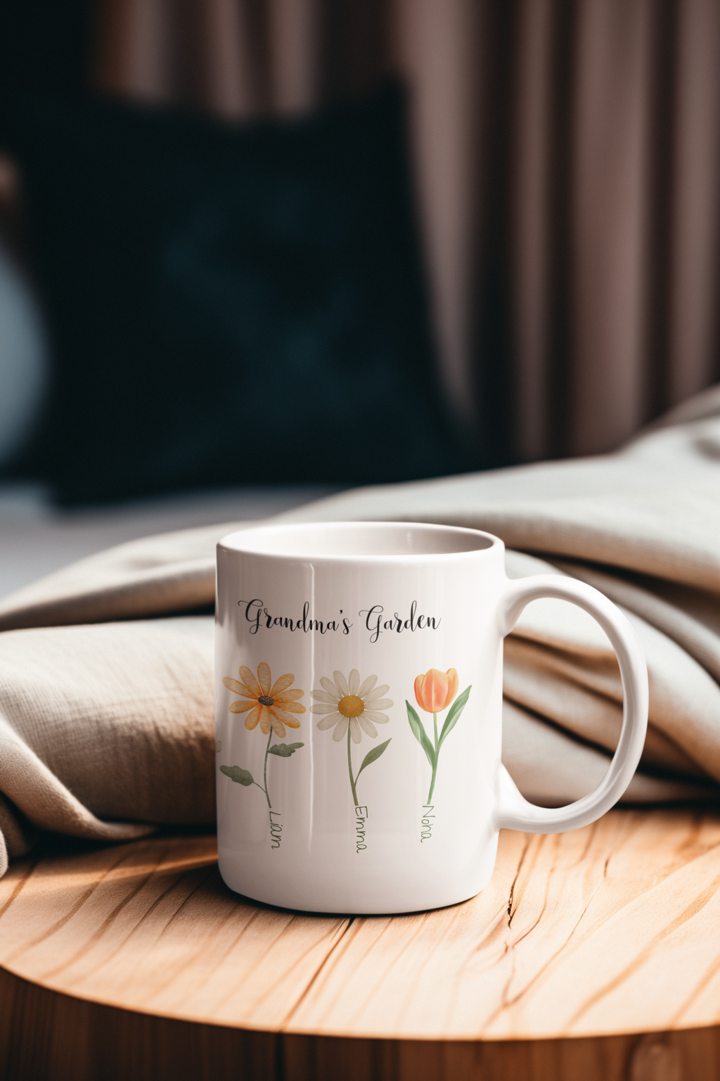 Personalized Grandma Mug with Kids Names – Floral Grandma Coffee Mug | Custom Grandmother Gift