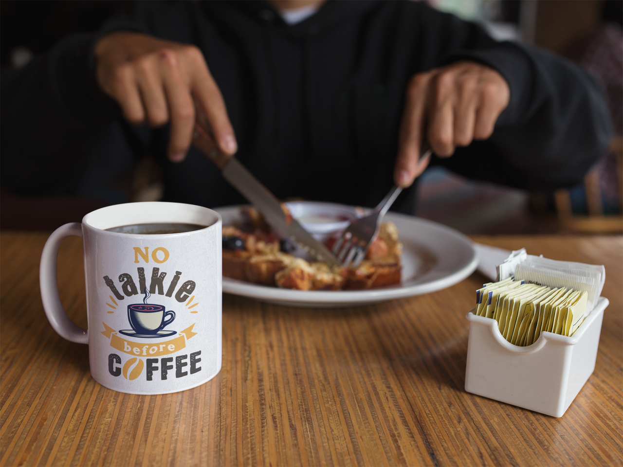 Funny Ceramic Coffee Mug – No Talkie Before Coffee Quote