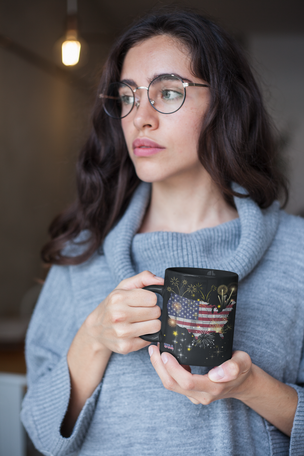 USA Flag Fireworks Mug – Patriotic Coffee Mug, 4th of July Gift, American Flag Cup, Independence Day Mug