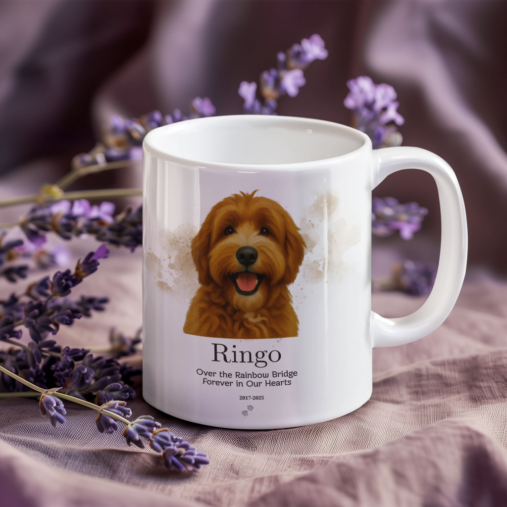 Custom Pet Memorial Mug, Personalized Dog Loss Gift, Rainbow Bridge Mug, Custom Pet Portrait Mug, Forever in Our Hearts, Dog Remembrance Gift