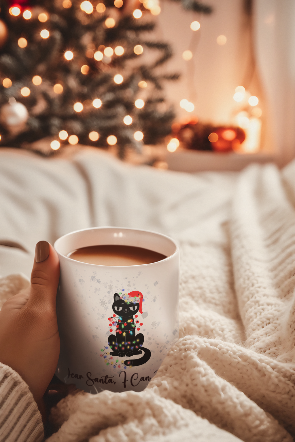 Funny Christmas Cat Mug - "Dear Santa, I Can Explain" Ceramic Coffee Cup - Holiday Gift for Cat Lovers