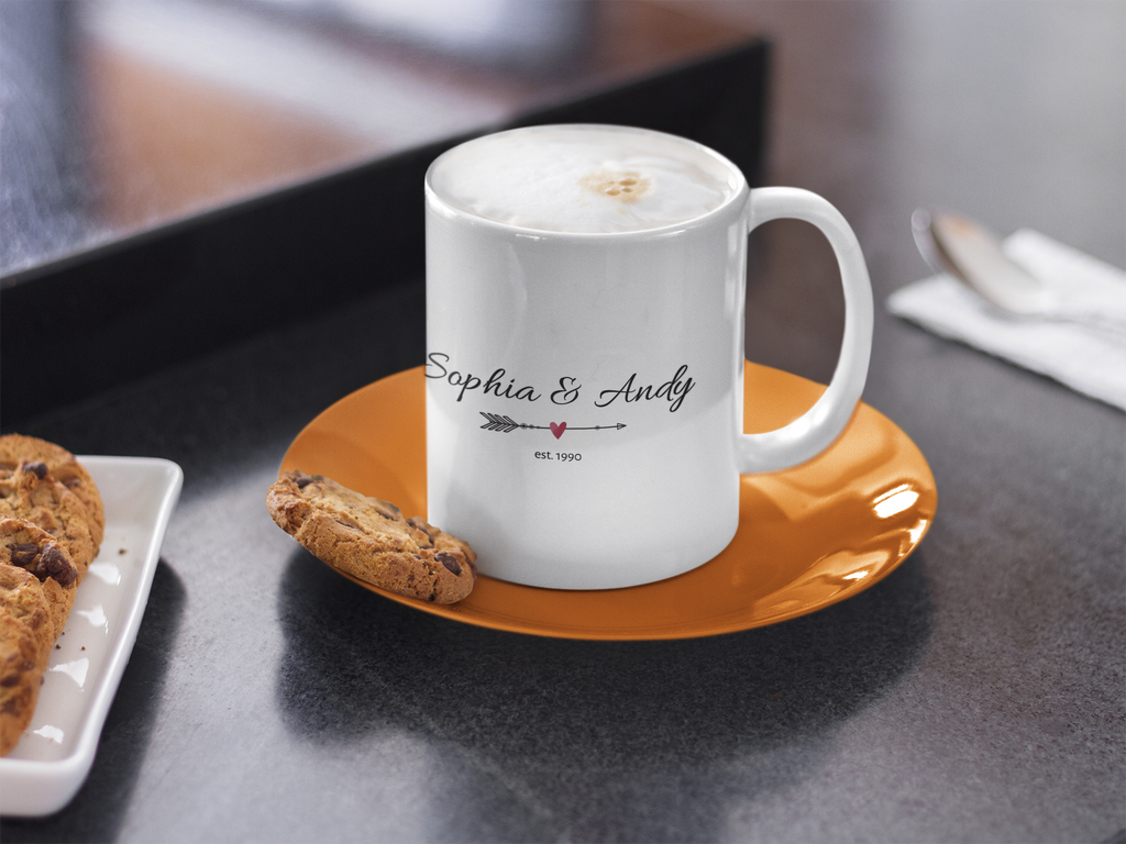 Personalized Couple Mug with Names & Arrow | Est. Year Anniversary Gift