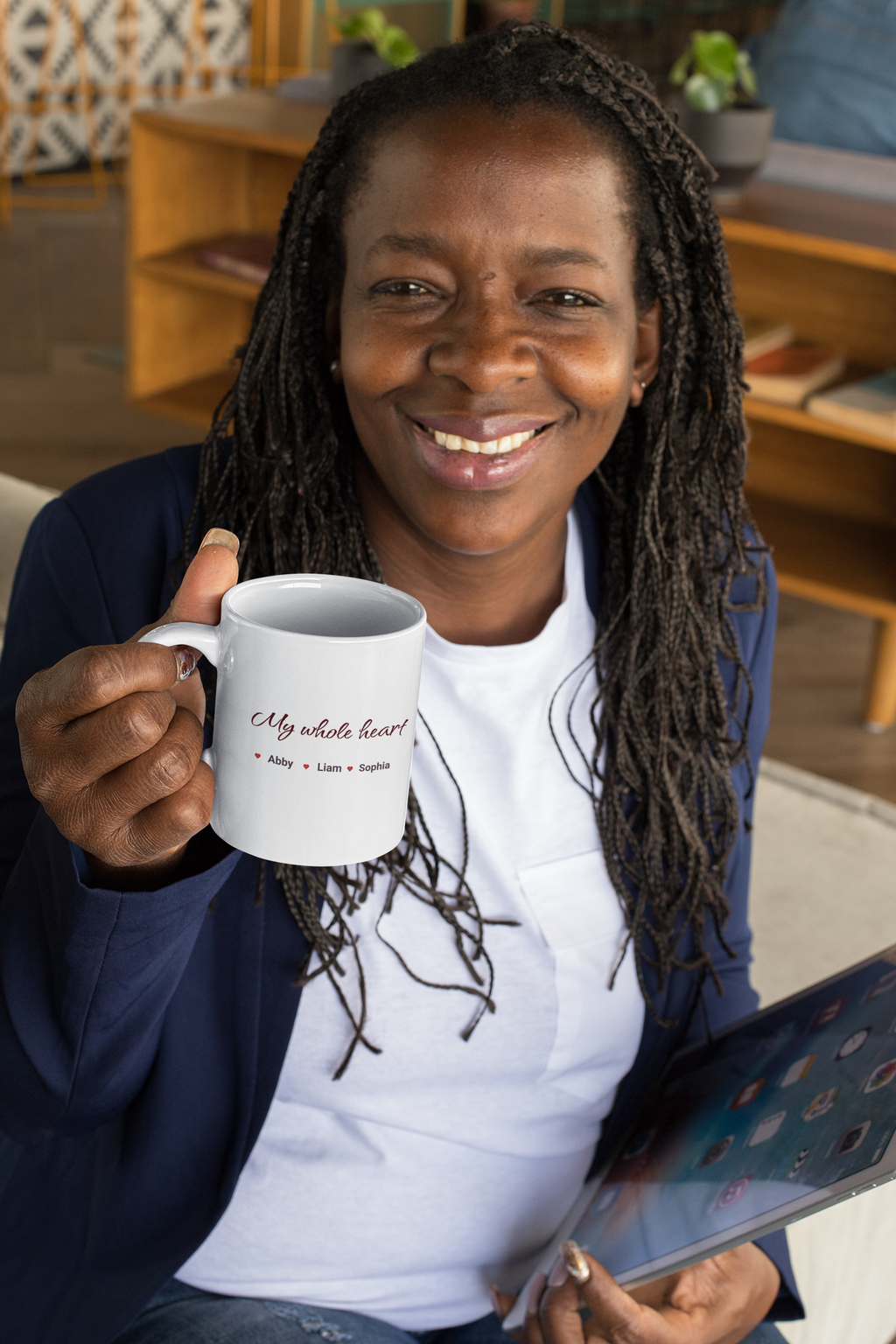 Personalized Mom Mug – “My Whole Heart” Custom Name Mug – Kids Names Coffee Mug – Gift for Mom, Grandma, Nana