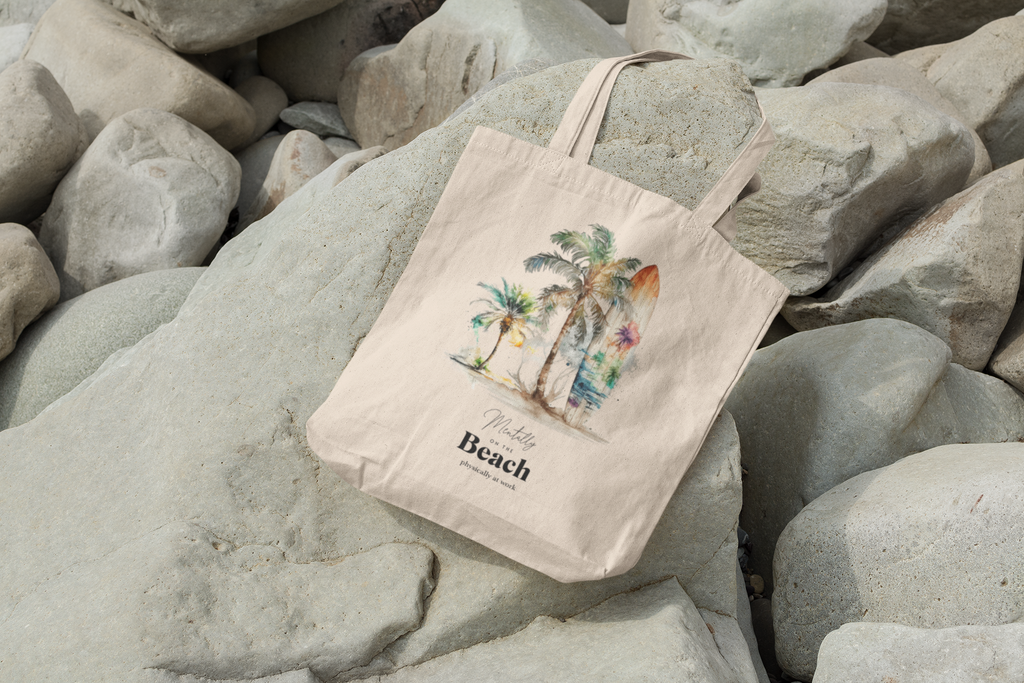 Mentally at the Beach Tote Bag – Funny Summer Bag, Beach Lover Gift, Tropical Aesthetic Tote, Vacation Vibes Shopper Bag