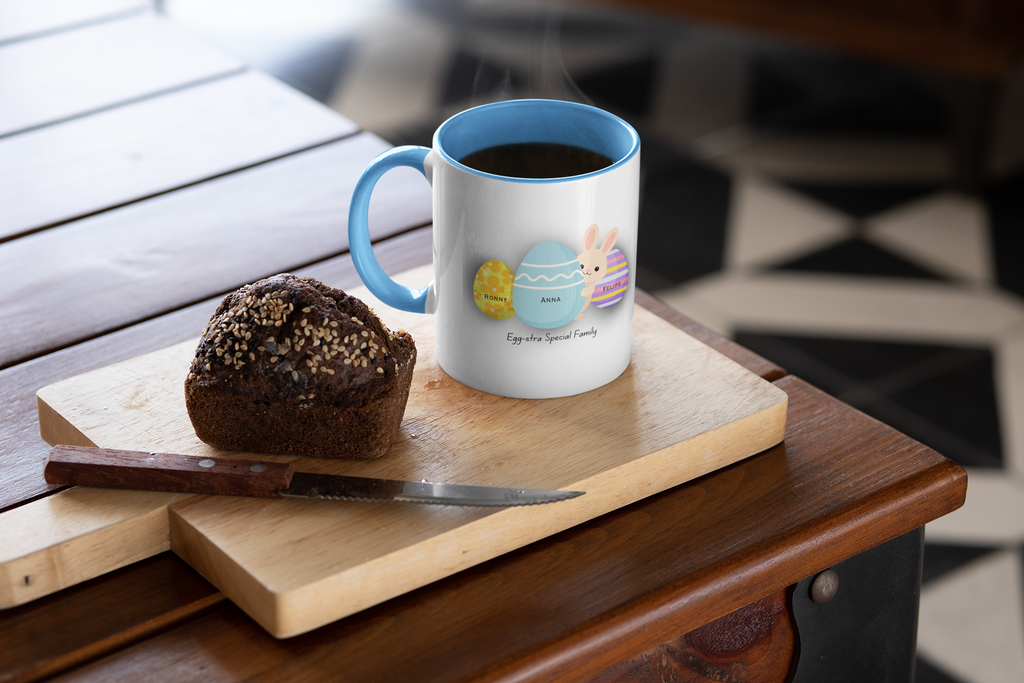 Personalized Easter Family Mug – Custom Egg Name Mug with Bunny | Egg-stra Special Family Gift for Mom or Parents