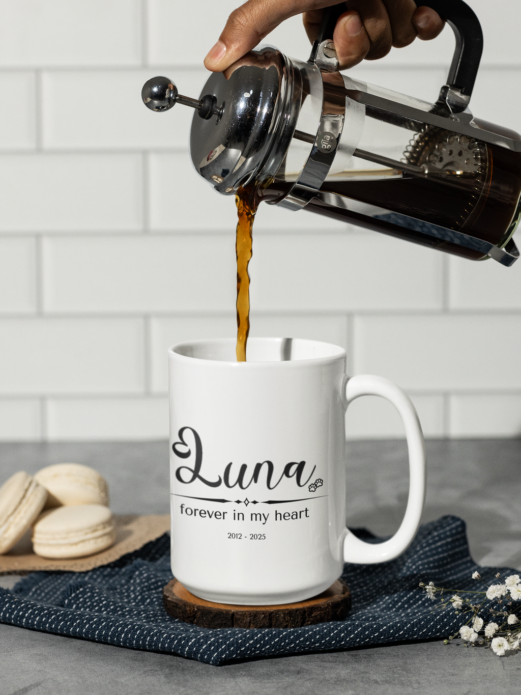 Personalized Pet Memorial Mug – Custom Dog or Cat Name & Dates, “Forever in My Heart” Sympathy Gift, Pet Loss Remembrance Cup