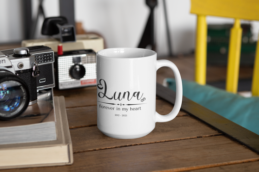 Personalized Pet Memorial Mug – Custom Dog or Cat Name & Dates, “Forever in My Heart” Sympathy Gift, Pet Loss Remembrance Cup