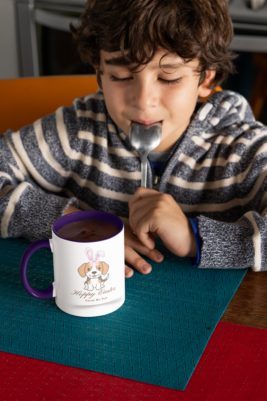 Personalized Easter Bunny Dog Coffee Mug – Custom Name Accent Mug – “Hoppy Easter” Cute 3D Dog with Bunny Ears – Easter Gift 11oz