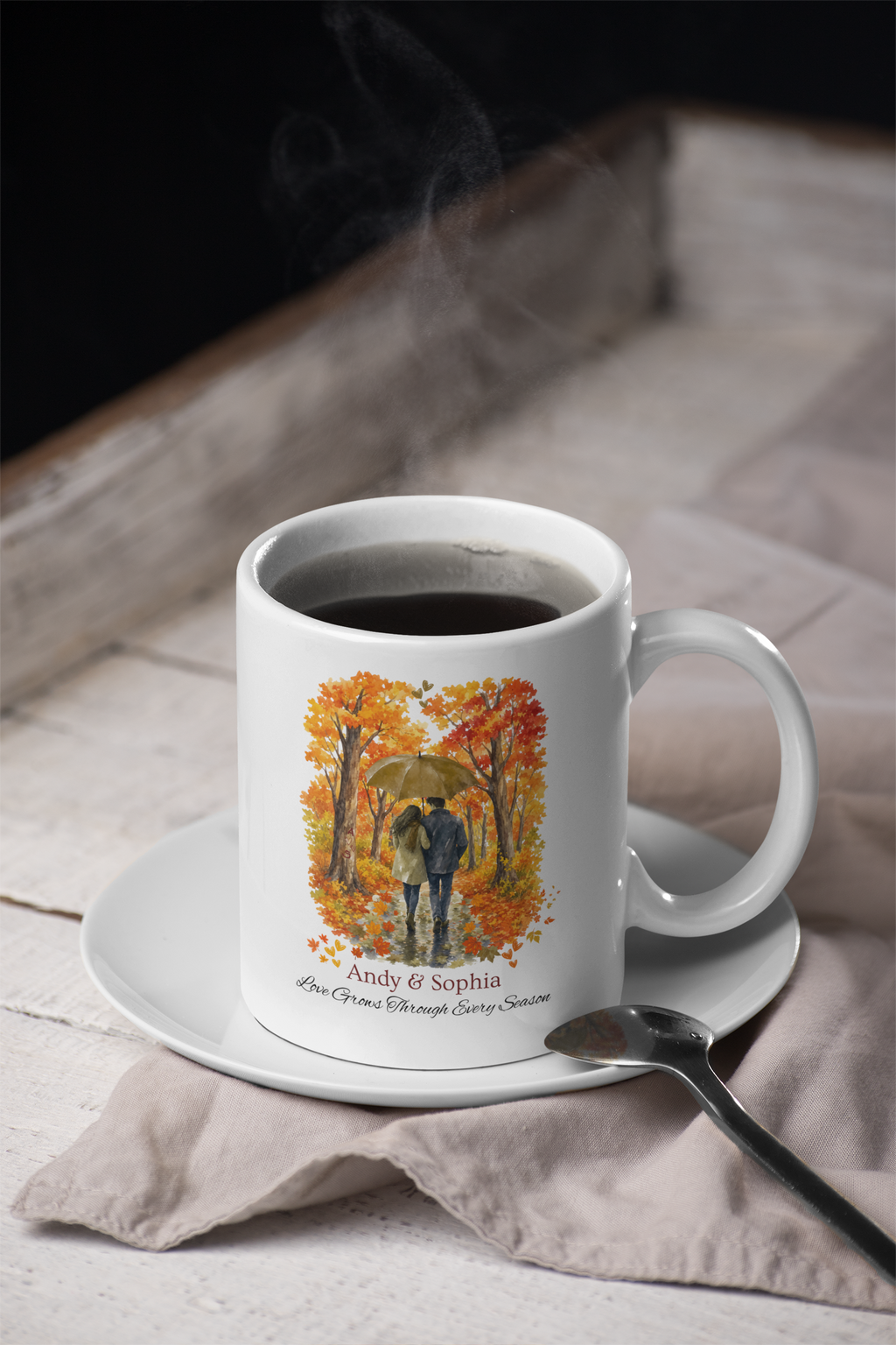 Personalized Couple Mug – Custom Names, Fall Love Coffee Mug