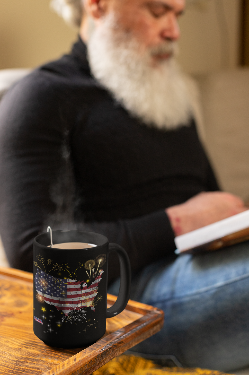 USA Flag Fireworks Mug – Patriotic Coffee Mug, 4th of July Gift, American Flag Cup, Independence Day Mug