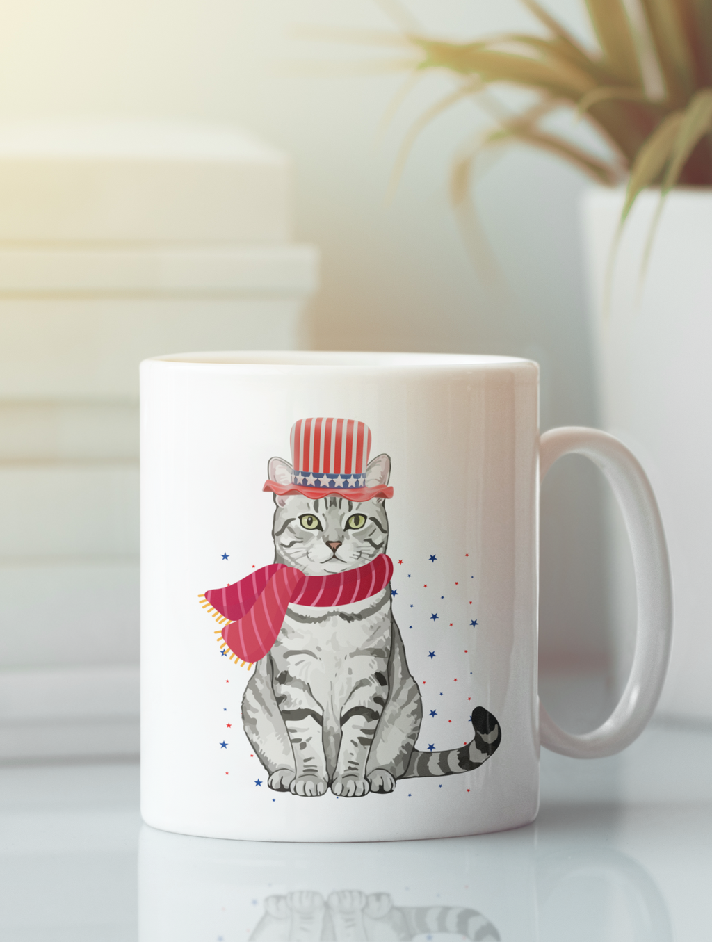 Patriotic Cat Mug – Cute USA Animal Coffee Cup | Red White and Blue Design