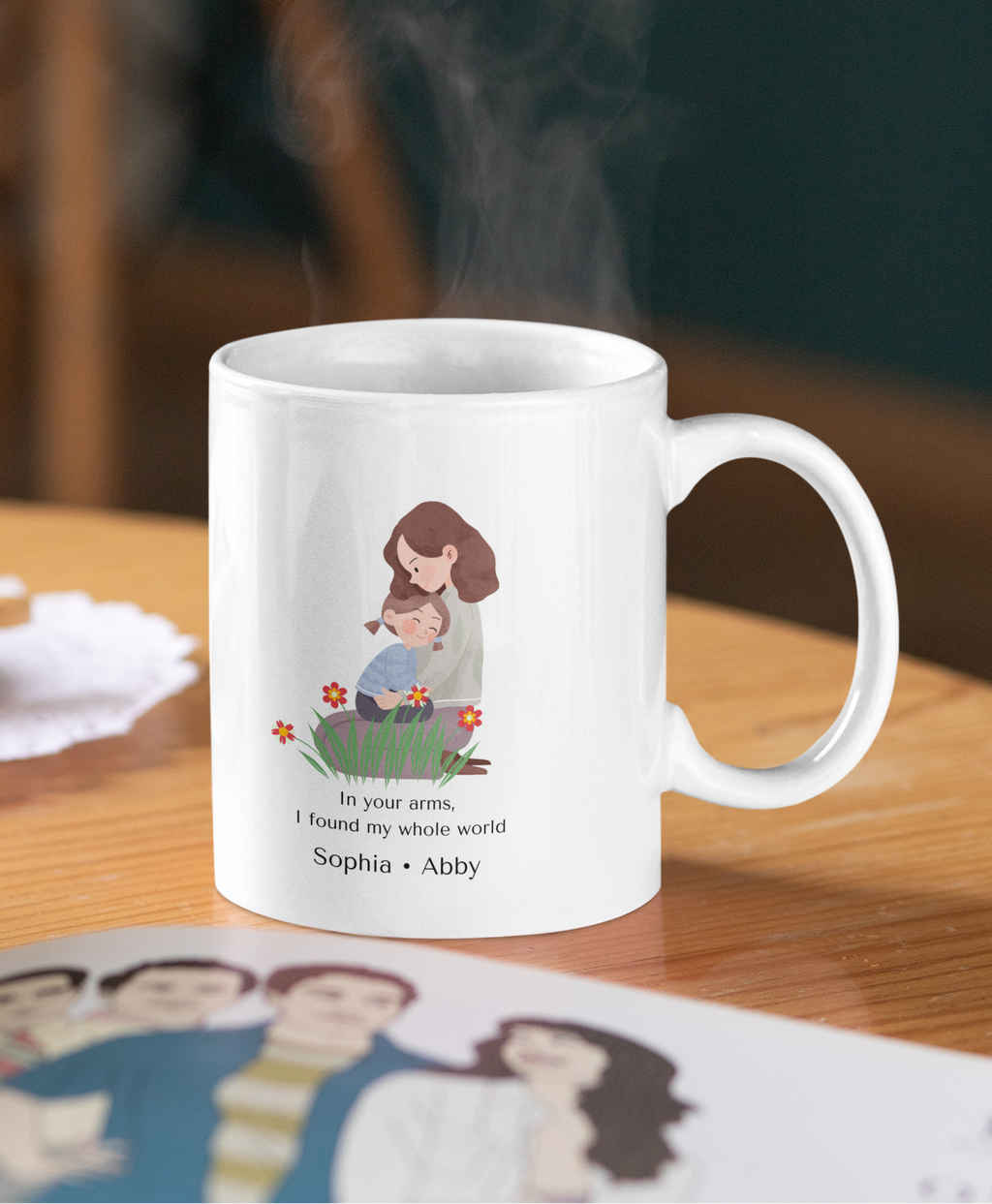 Personalized Mom Mug – “In Your Arms I Found My Whole World” – Custom Kids Names Mug – Emotional Gift for Mom