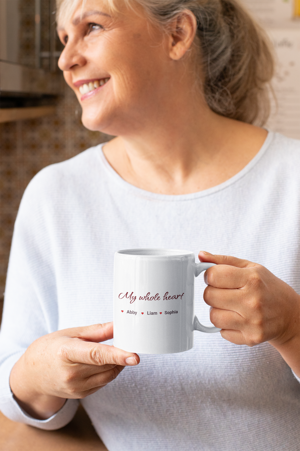 Personalized Mom Mug – “My Whole Heart” Custom Name Mug – Kids Names Coffee Mug – Gift for Mom, Grandma, Nana