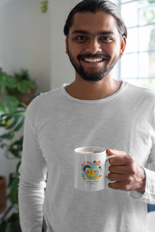 Personalized Mom Mug with Child Name – “Forever Your Little Girl” Custom Gift for Mom, Cute Colorful Heart Coffee Cup, Mother’s Day Gift from Daughter