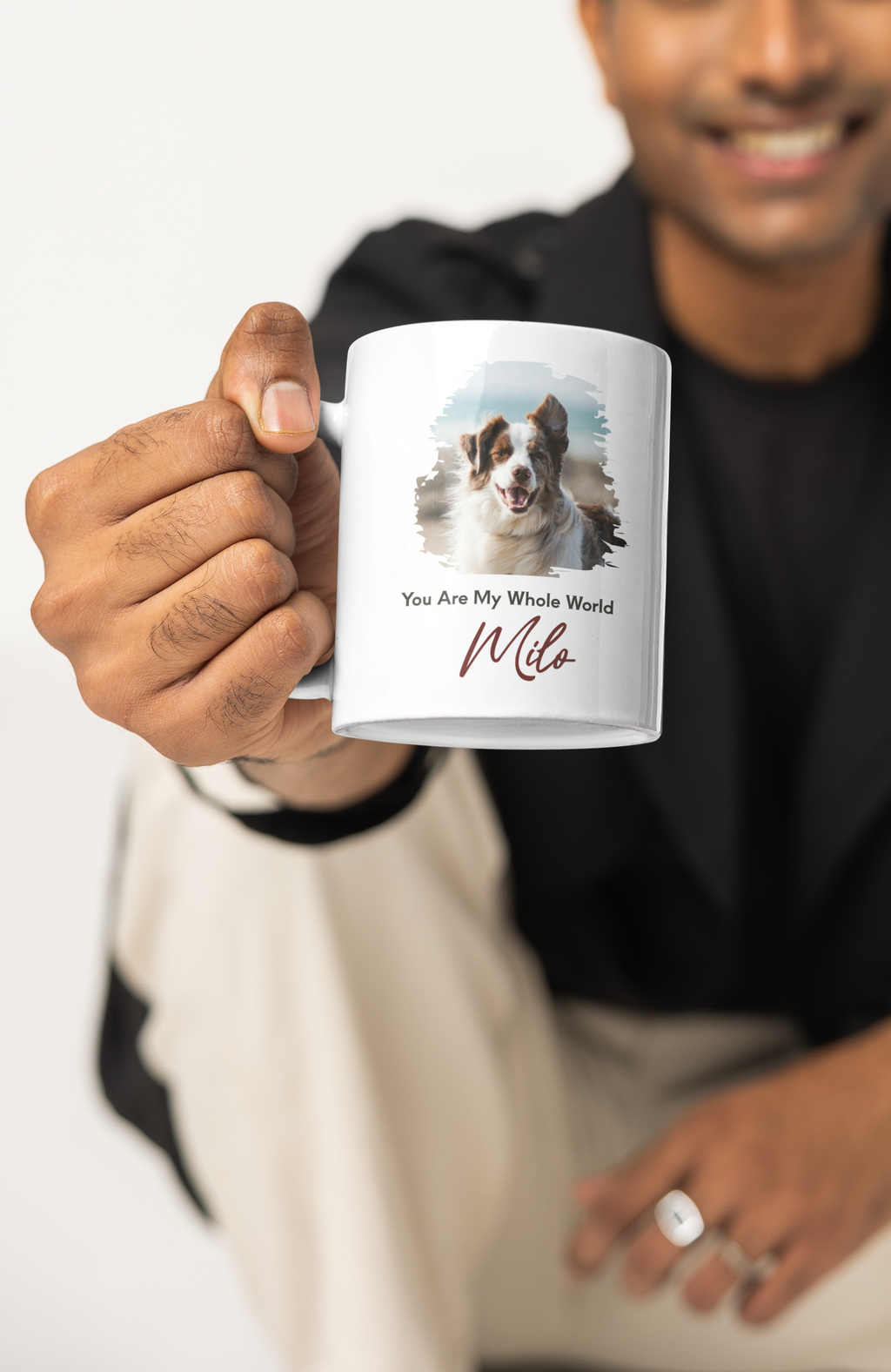 Personalized Dog Photo Mug – You Are My Whole World, Custom Pet Mug with Name, Dog Lover Gift, Pet Photo Coffee Mug