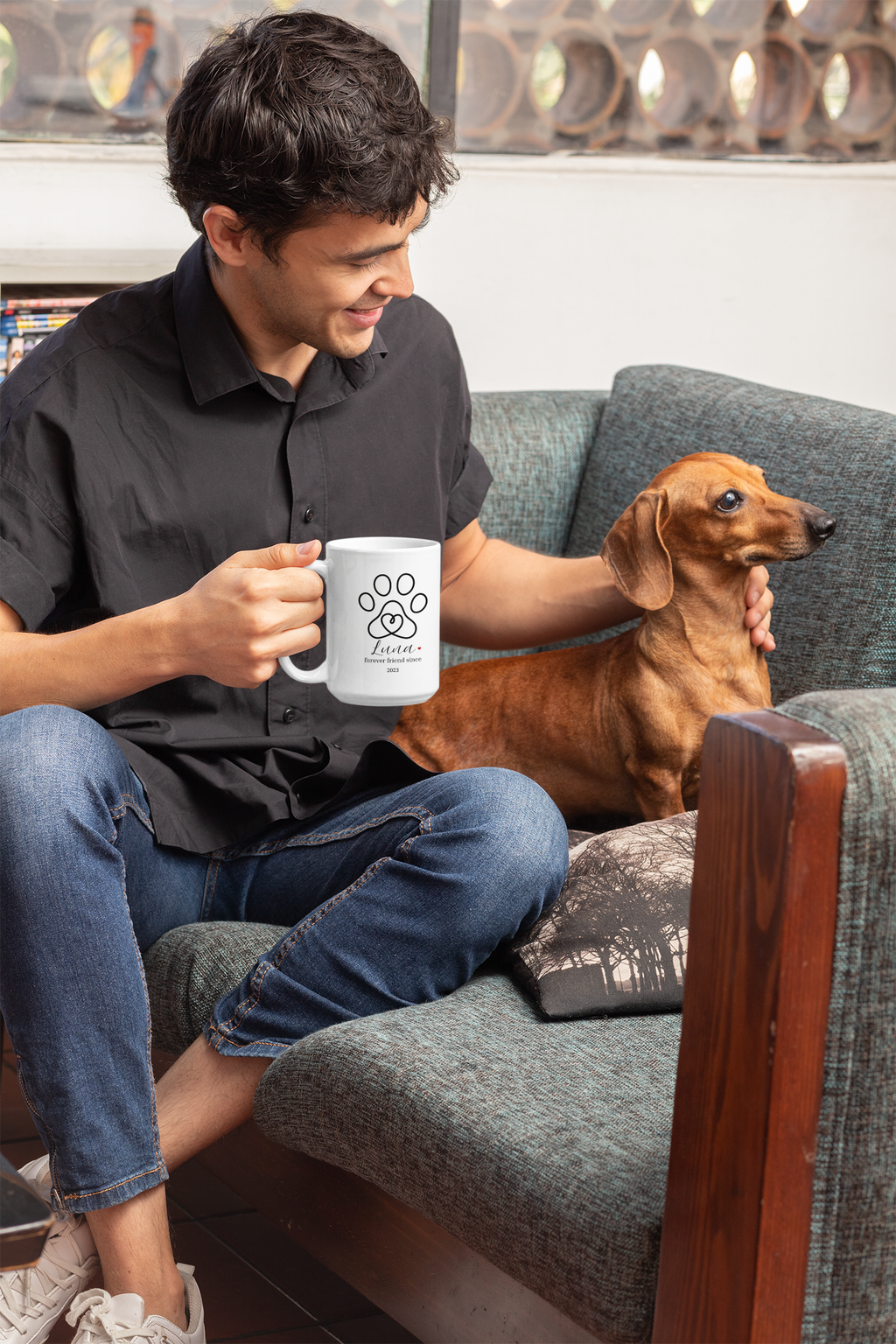 Personalized Dog Mug – Paw Print Heart, Forever Friend Since [Year] – Custom Pet Name Coffee Cup