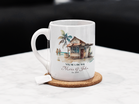 Personalized Couple Beach Mug – Custom Names and Date Anniversary Gift, Personalized Couple Beach Mug | Anniversary Gift