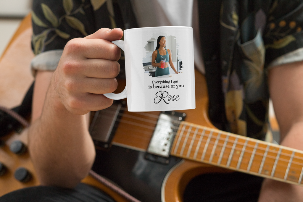 Personalized Photo Mug – Everything I Am Is Because of You | Custom Name Coffee Mug Gift for Mom