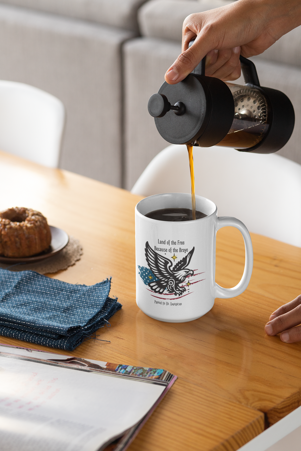 Patriotic Eagle Mug – Land of the Free Because of the Brave, Proud to Be American Coffee Mug, USA Flag Freedom Gift, 4th of July Mug