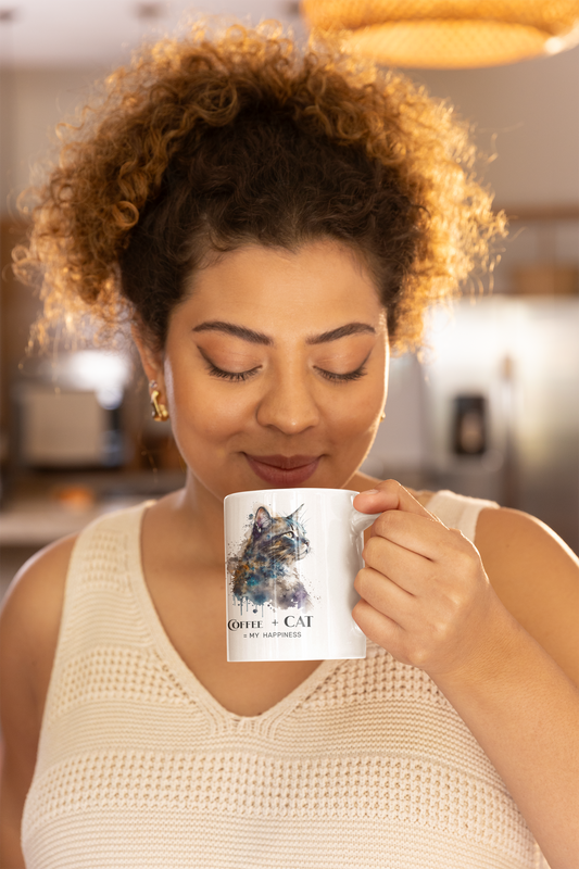 Coffee + Cat Mug – Cat Lover Gift, Watercolor Cat Coffee Mug, Funny Cat Mug, Cat Mom Gift, Aesthetic Cat Coffee Cup 11oz 15oz
