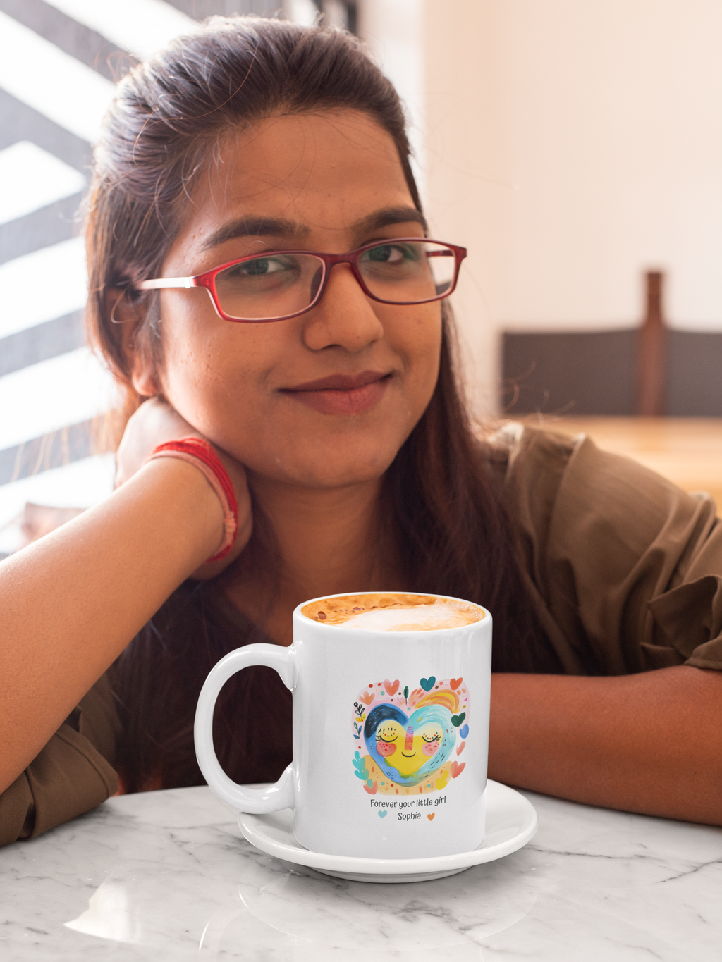 Personalized Mom Mug with Child Name – “Forever Your Little Girl” Custom Gift for Mom, Cute Colorful Heart Coffee Cup, Mother’s Day Gift from Daughter