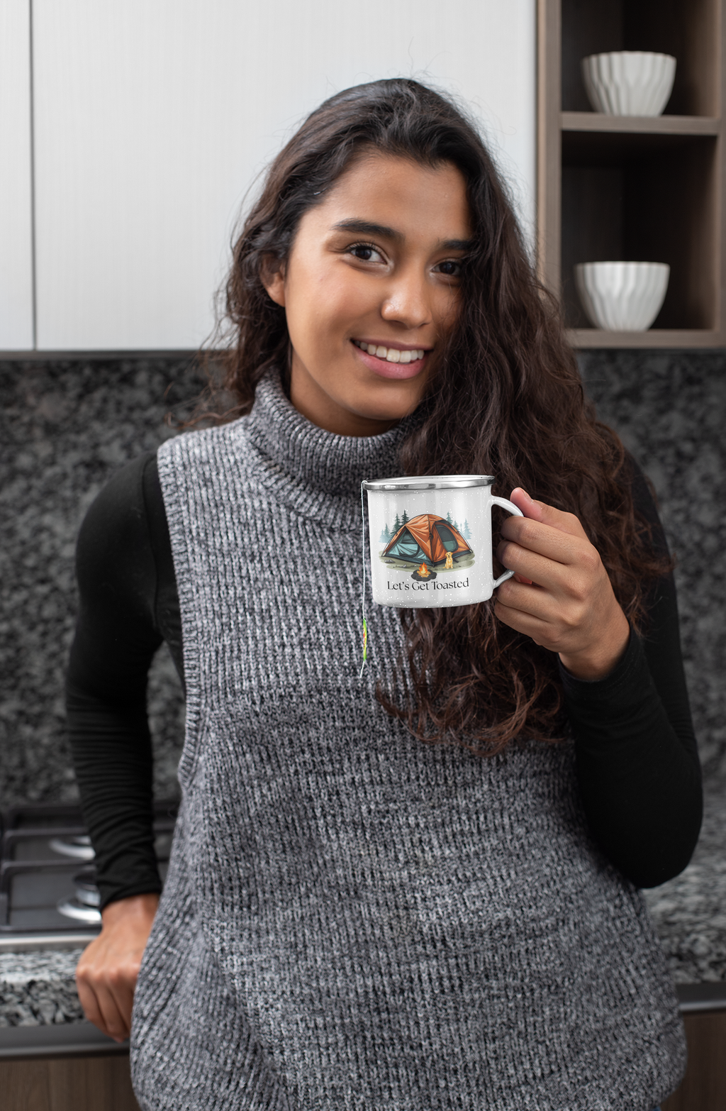 Let's Get Toasted Camping Mug | Funny Camper Coffee Mug | Campfire Enamel Mug | Outdoor Adventure Gift | Camping Lover Mug