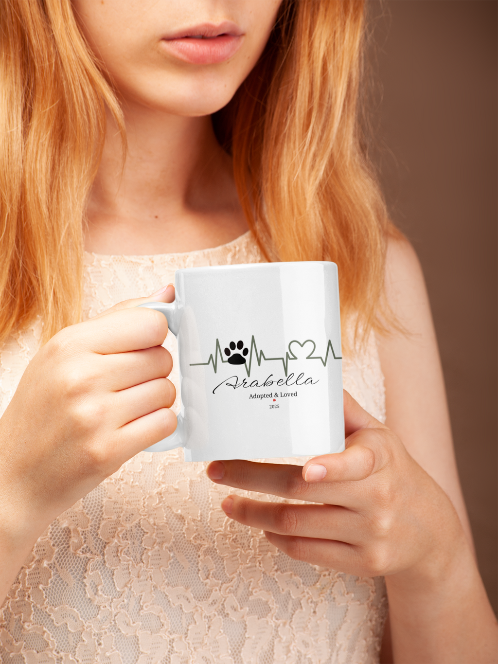 Personalized Heartbeat Paw Mug – Adopted & Loved, Custom Pet Name & Date, Dog & Cat Adoption Gift