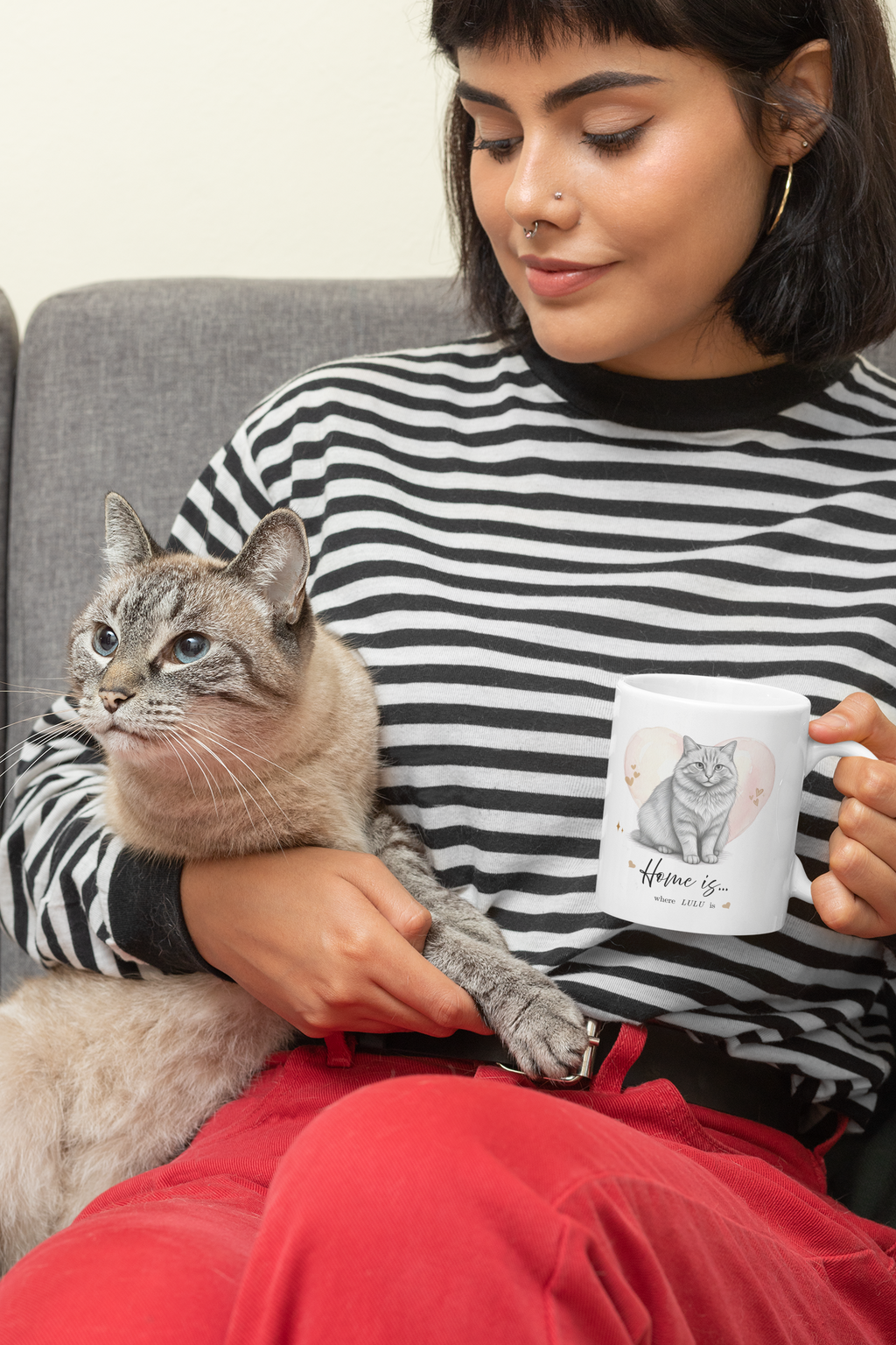 Personalized Cat Mug – Home Is Where Your Cat Is, Custom Pet Portrait Mug, Cat Lover Gift, Pet Memorial Mug, Custom Cat Drawing Mug