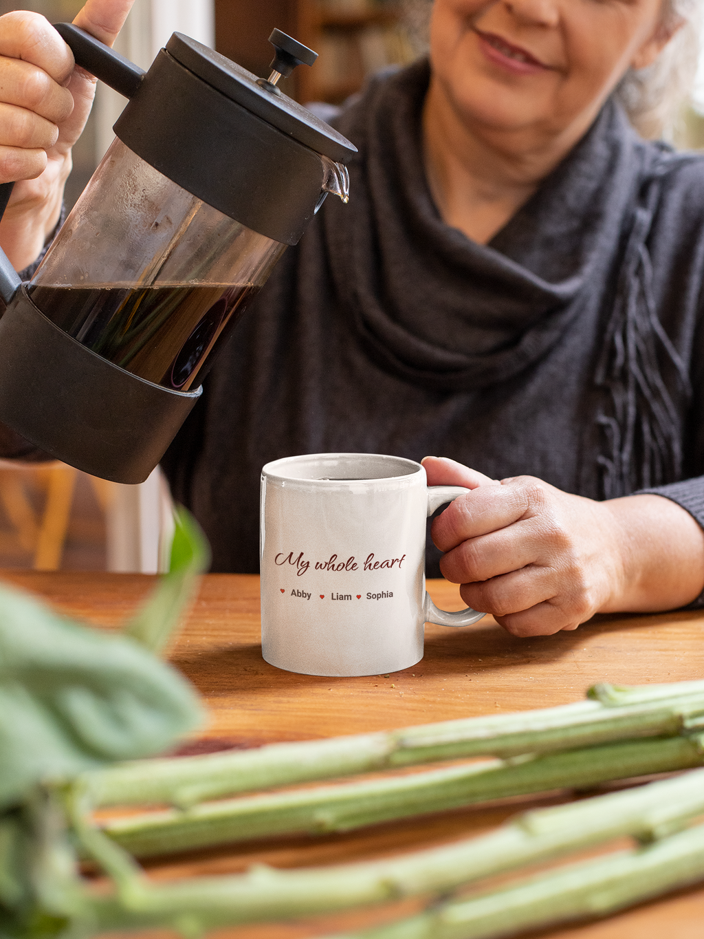 Personalized Mom Mug – “My Whole Heart” Custom Name Mug – Kids Names Coffee Mug – Gift for Mom, Grandma, Nana