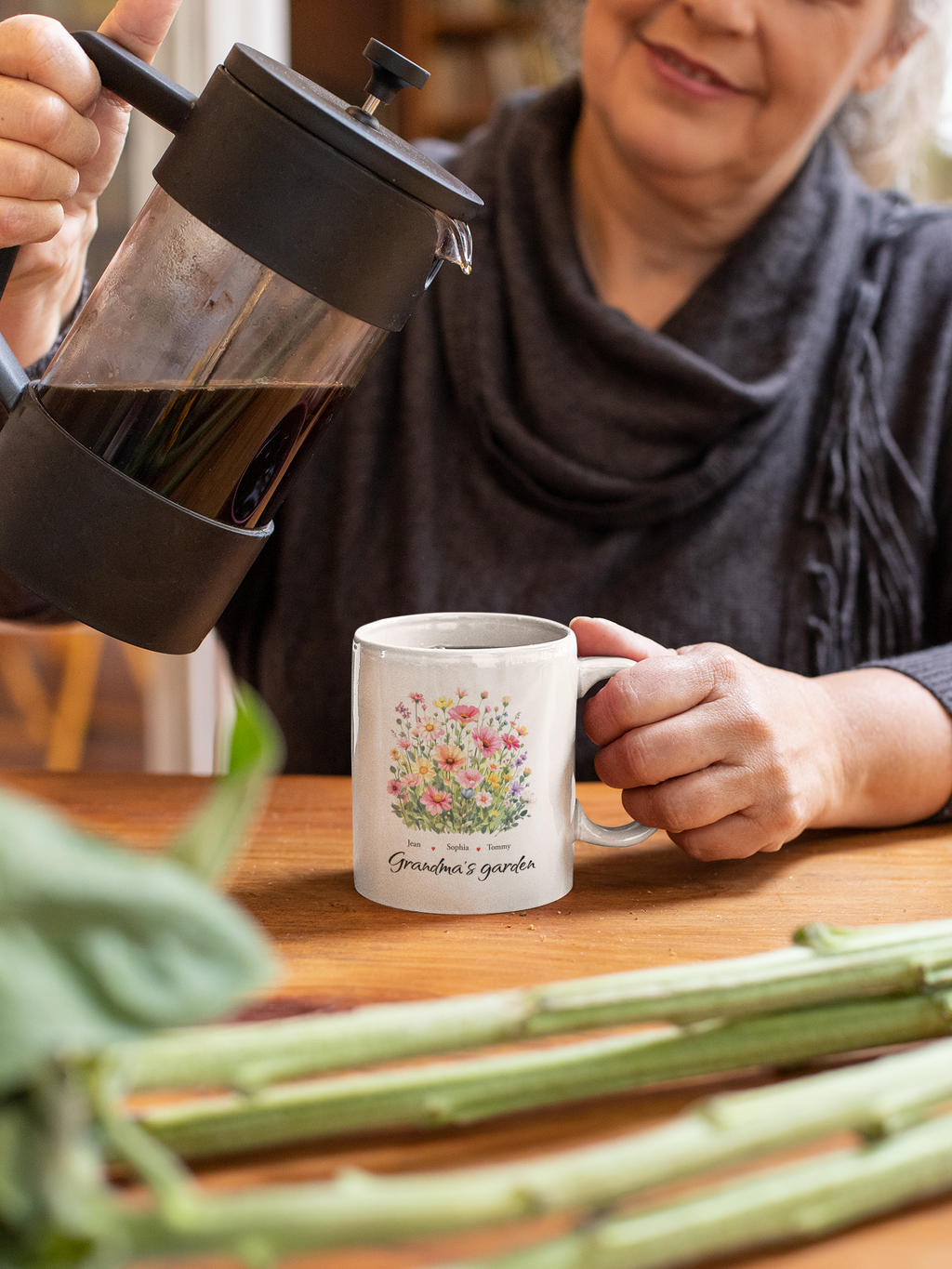 Personalized Grandma’s Garden Mug with Names, Custom Floral Mug for Grandma, Nana Mimi Mom Gift, Grandchildren Names Coffee Mug, Mother’s Day Gift
